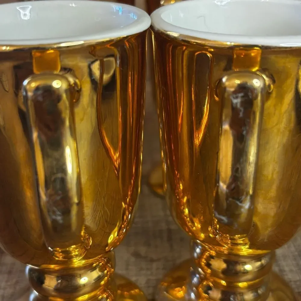 Vtg 1940's Set Of 4 Hall China Golden Glo Irish Coffee Pedestal Mugs 1272